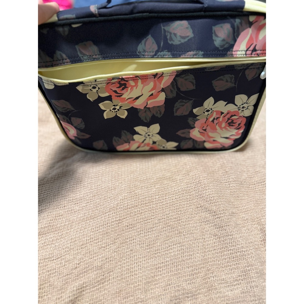 Floral Multi-Functional File Bag Document Organizer Navy Pink Rose Travel Case - Picture 4 of 10